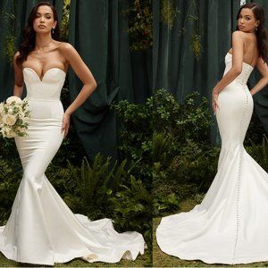 HOUSE OF CB 'Giselle' Ivory Satin Strapless Bridal Gown NWOT